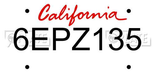 6EPZ135 California License Plate