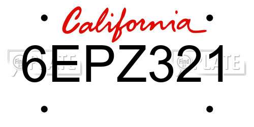 6EPZ321 California License Plate