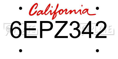 6EPZ342 California License Plate