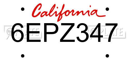 6EPZ347 California License Plate