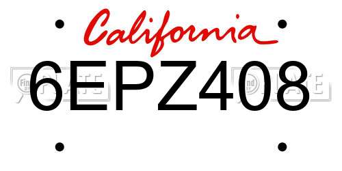 6EPZ408 California License Plate