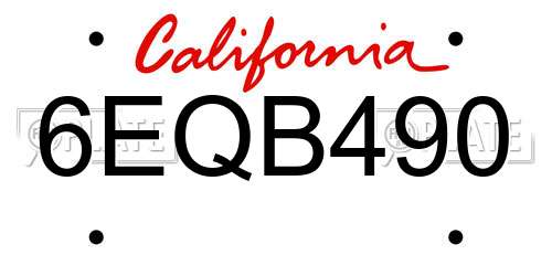 6EQB490 California License Plate