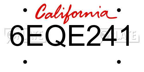 6EQE241 California License Plate
