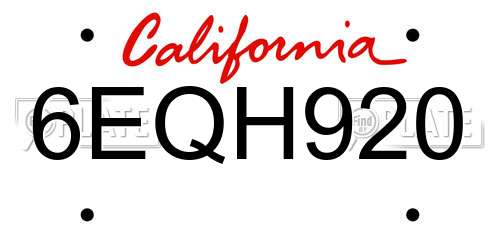 6EQH920 California License Plate