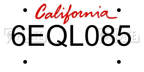 6EQL085 California License Plate