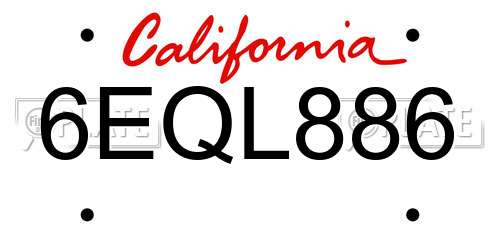 6EQL886 California License Plate
