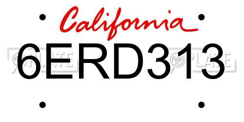 6ERD313 California License Plate