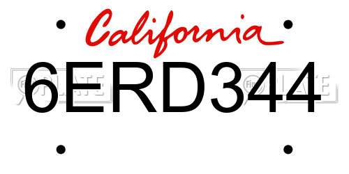 6ERD344 California License Plate