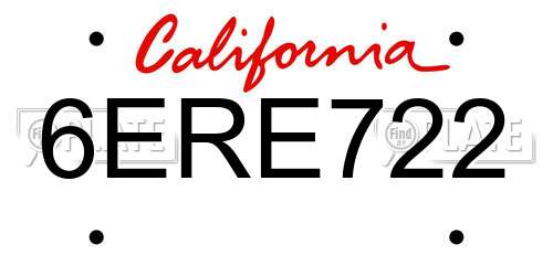 6ERE722 California License Plate