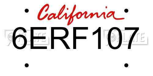 6ERF107 California License Plate