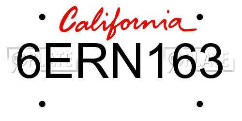 6ERN163 California License Plate