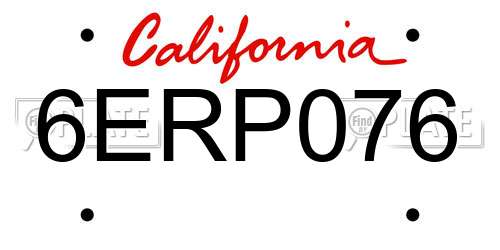 6ERP076 California License Plate