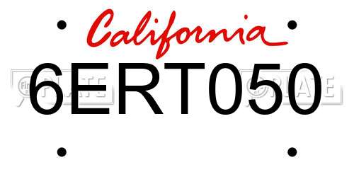 6ERT050 California License Plate