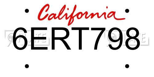6ERT798 California License Plate