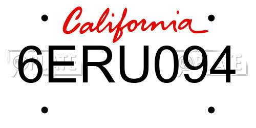 6ERU094 California License Plate