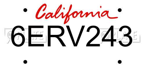 6ERV243 California License Plate