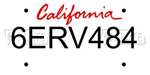 6ERV484 California License Plate
