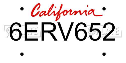 6ERV652 California License Plate