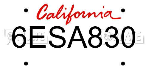 6ESA830 California License Plate