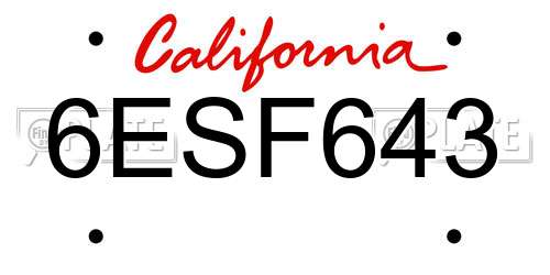 6ESF643 California License Plate