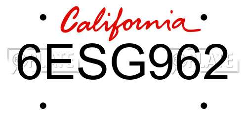 6ESG962 California License Plate