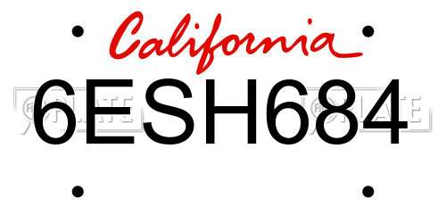 6ESH684 California License Plate