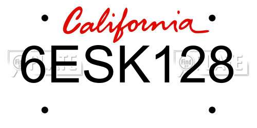 6ESK128 California License Plate
