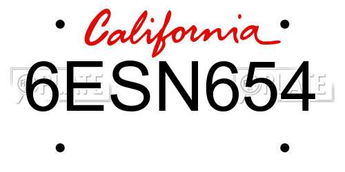 6ESN654 California License Plate