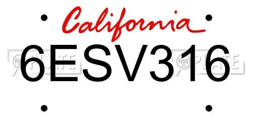 6ESV316 California License Plate