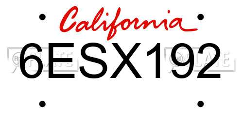 6ESX192 California License Plate