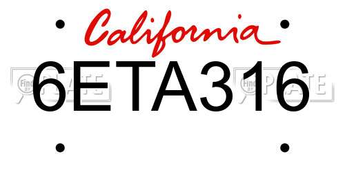 6ETA316 California License Plate