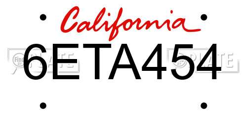 6ETA454 California License Plate