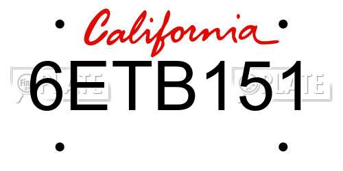 6ETB151 California License Plate