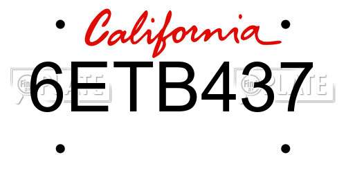 6ETB437 California License Plate