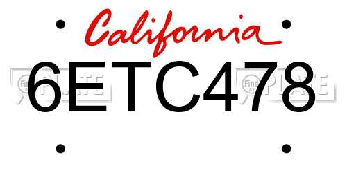 6ETC478 California License Plate