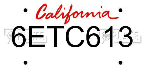 6ETC613 California License Plate