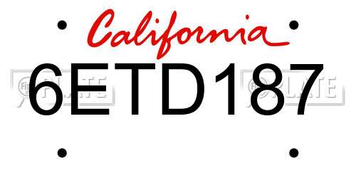 6ETD187 California License Plate