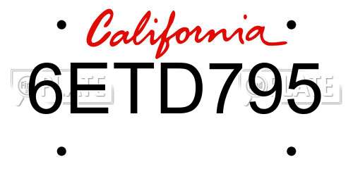 6ETD795 California License Plate