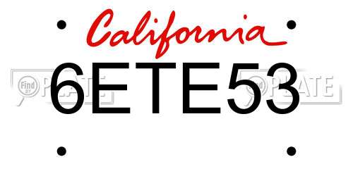 6ETE53 California License Plate