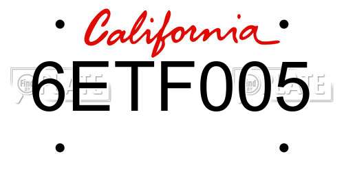 6ETF005 California License Plate