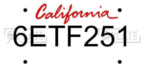 6ETF251 California License Plate