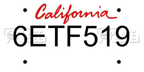 6ETF519 California License Plate