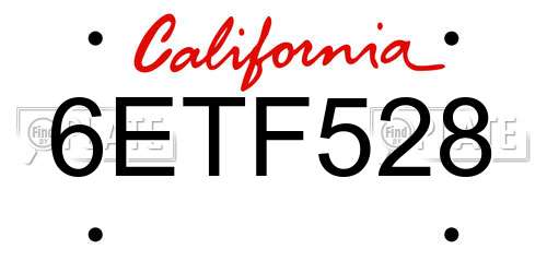 6ETF528 California License Plate