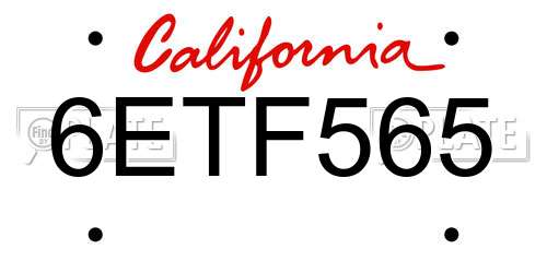 6ETF565 California License Plate