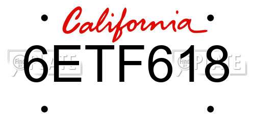 6ETF618 California License Plate