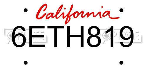 6ETH819 California License Plate