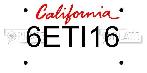 6ETI16 California License Plate