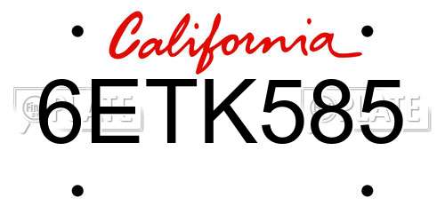6ETK585 California License Plate