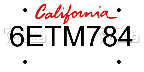 6ETM784 California License Plate