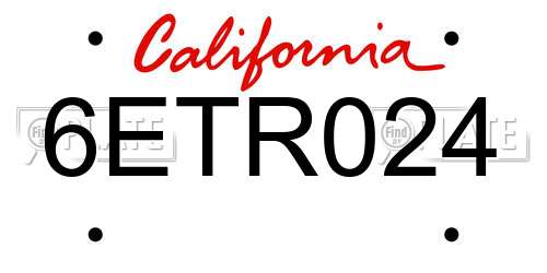 6ETR024 California License Plate